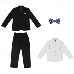 4 Pieces Ring Bearer Suit Boys Kids Suit Formal Suit Shirt & Pants Formal Party Valentines Fashion Cool Solid Color Pocket Black Navy Blue Polyester