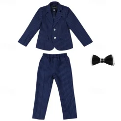 3 Pieces Ring Bearer Suit Boys Kids Suit Formal Suit Suit & Blazer Formal Set Formal Party Fashion Cool Stripe Pocket Black Navy Blue Polyester