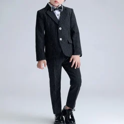 3 Pieces Ring Bearer Suit Boys Kids Suit Formal Suit Suit & Blazer Formal Set Formal Party Fashion Cool Stripe Pocket Black Navy Blue Polyester