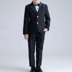 3 Pieces Ring Bearer Suit Boys Kids Suit Formal Suit Suit & Blazer Formal Set Formal Party Fashion Cool Stripe Pocket Black Navy Blue Polyester