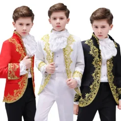 3 Pieces Ring Bearer Suit Boys Kids Suit Formal Suit Suit & Blazer Clothing Set Party Special Occasion Vintage Cool Formal Graphic Jacquard Black White Red Polyester
