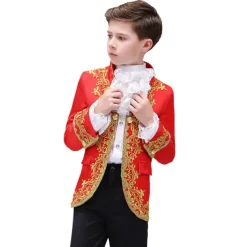 3 Pieces Ring Bearer Suit Boys Kids Suit Formal Suit Suit & Blazer Clothing Set Party Special Occasion Vintage Cool Formal Graphic Jacquard Black White Red Polyester