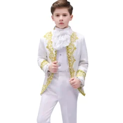 3 Pieces Ring Bearer Suit Boys Kids Suit Formal Suit Suit & Blazer Clothing Set Party Special Occasion Vintage Cool Formal Graphic Jacquard Black White Red Polyester