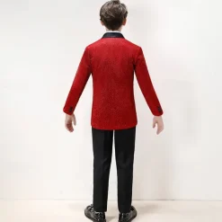 4 Pieces Ring Bearer Suit Boys Kids Suit Formal Suit Blazer & Pants & Shirts & Tie Formal Party Valentines Fashion Cool Solid Color Pocket Wine Polyester