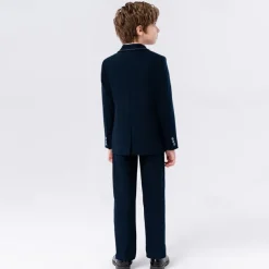 5 Pieces Ring Bearer Suit Boys Kids Suit Formal Suit Blazer & Vest & Pants & Brooch & Tie Formal Party Valentines Fashion Cool Solid Color Pocket Navy Blue Blue Polyester