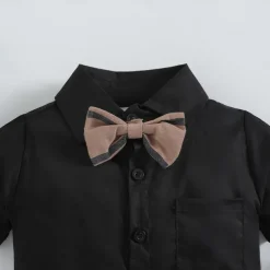 3 Pieces Ring Bearer Suit Boys Kids Toddler Shirt & Shorts School Formal Party Cool Basic Casual Stripe Striped V Neck Black Cotton