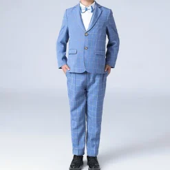 3/4/5 pieces Ring Bearer Suit Boys Kids Suit Formal Suit Blazer & Vest & Pants Formal Party Valentines Fashion Cool Plaid Pocket Blue Polyester