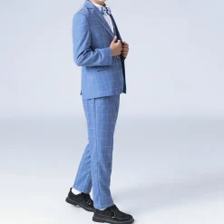 3/4/5 pieces Ring Bearer Suit Boys Kids Suit Formal Suit Blazer & Vest & Pants Formal Party Valentines Fashion Cool Plaid Pocket Blue Polyester