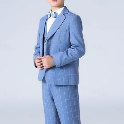 3/4/5 pieces Ring Bearer Suit Boys Kids Suit Formal Suit Blazer & Vest & Pants Formal Party Valentines Fashion Cool Plaid Pocket Blue Polyester