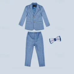 3/4/5 pieces Ring Bearer Suit Boys Kids Suit Formal Suit Blazer & Vest & Pants Formal Party Valentines Fashion Cool Plaid Pocket Blue Polyester