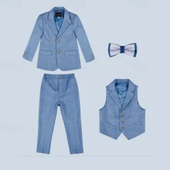 3/4/5 pieces Ring Bearer Suit Boys Kids Suit Formal Suit Blazer & Vest & Pants Formal Party Valentines Fashion Cool Plaid Pocket Blue Polyester