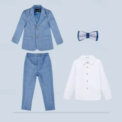 3/4/5 pieces Ring Bearer Suit Boys Kids Suit Formal Suit Blazer & Vest & Pants Formal Party Valentines Fashion Cool Plaid Pocket Blue Polyester