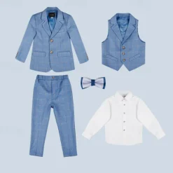 3/4/5 pieces Ring Bearer Suit Boys Kids Suit Formal Suit Blazer & Vest & Pants Formal Party Valentines Fashion Cool Plaid Pocket Blue Polyester