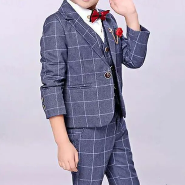 3 Pieces Ring Bearer Suit Boys Kids Suit Formal Suit Suit & Blazer Tank & Pants Formal Anniversary Cool Gentle Plaid Wine Blue Gray Cotton