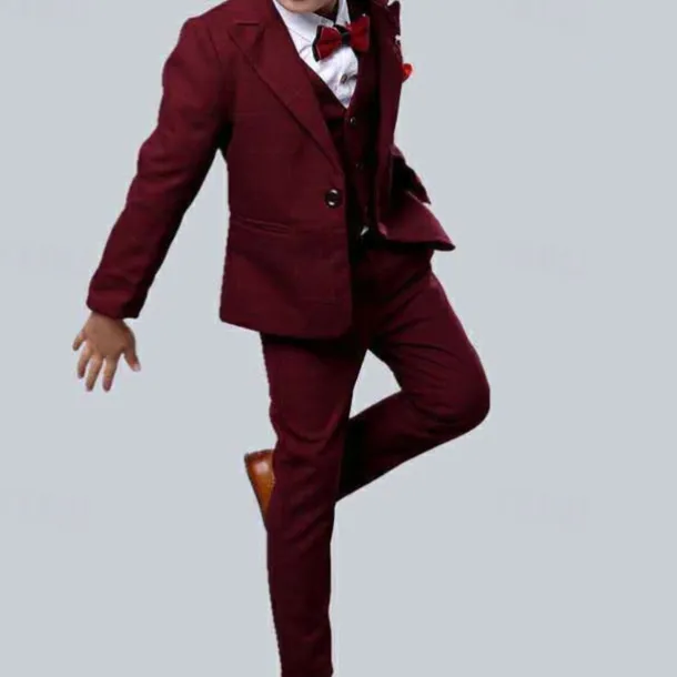 3 Pieces Ring Bearer Suit Boys Kids Suit Formal Suit Suit & Blazer Tank & Pants Formal Anniversary Cool Gentle Plaid Wine Blue Gray Cotton