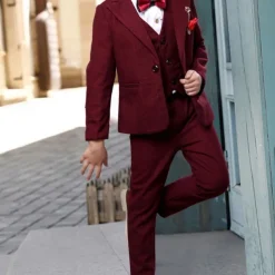 3 Pieces Ring Bearer Suit Boys Kids Suit Formal Suit Suit & Blazer Tank & Pants Formal Anniversary Cool Gentle Plaid Wine Blue Gray Cotton