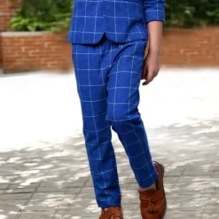 3 Pieces Ring Bearer Suit Boys Kids Suit Formal Suit Suit & Blazer Tank & Pants Formal Anniversary Cool Gentle Plaid Wine Blue Gray Cotton