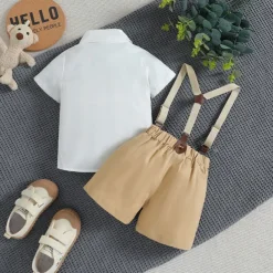 3 Pieces Ring Bearer Suit Boys Kids Toddler Shirt & Shorts School Formal Party Fashion Gentle Solid Color V Neck White Cotton