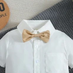 3 Pieces Ring Bearer Suit Boys Kids Toddler Shirt & Shorts School Formal Party Fashion Gentle Solid Color V Neck White Cotton