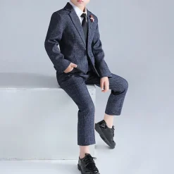 4 Pieces Ring Bearer Suit Boys Kids Suit Formal Suit Blazer & Pants Formal Party Valentines Fashion Cool Solid Color Pocket Red Blue Green Polyester