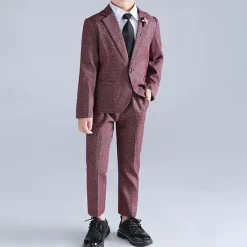 4 Pieces Ring Bearer Suit Boys Kids Suit Formal Suit Blazer & Pants Formal Party Valentines Fashion Cool Solid Color Pocket Red Blue Green Polyester