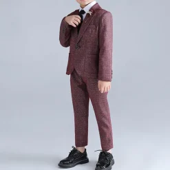 4 Pieces Ring Bearer Suit Boys Kids Suit Formal Suit Blazer & Pants Formal Party Valentines Fashion Cool Solid Color Pocket Red Blue Green Polyester