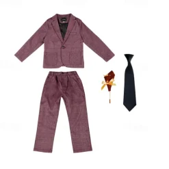 4 Pieces Ring Bearer Suit Boys Kids Suit Formal Suit Blazer & Pants Formal Party Valentines Fashion Cool Solid Color Pocket Red Blue Green Polyester