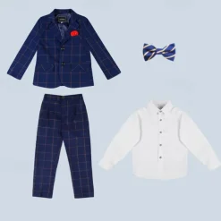 3/4/5 pieces Ring Bearer Suit Boys Kids Suit Formal Suit Blazer & Vest & Pants Formal Party Valentines Fashion Cool Plaid Pocket Navy Blue Polyester