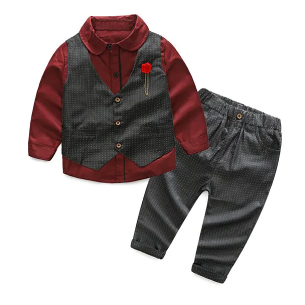 3 Pieces Ring Bearer Suit Boys Kids Suit Formal Suit Suit & Blazer Clothing Set School Formal Home Cool Gentle Plaid Print Black Wine Red Cotton