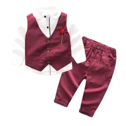 3 Pieces Ring Bearer Suit Boys Kids Suit Formal Suit Suit & Blazer Clothing Set School Formal Home Cool Gentle Plaid Print Black Wine Red Cotton