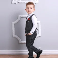 3 Pieces Ring Bearer Suit Boys Kids Suit Formal Suit Suit & Blazer Clothing Set School Formal Home Cool Gentle Plaid Print Black Wine Red Cotton