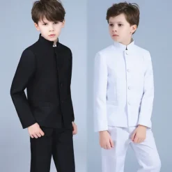 2 Pieces Ring Bearer Suit Boys Kids Pants Set Formal Set Party Date Cool Formal Solid Color Black White Polyester