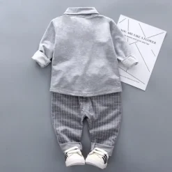 2 Pieces Ring Bearer Suit Boys Kids Shirt & Pants Clothing Set Outdoor Vacation Casual Fashion Casual Plaid Stripe White Gray Cotton