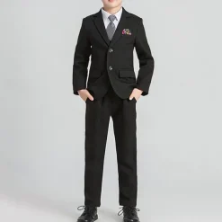 4 Pieces Ring Bearer Suit Boys Kids Suit Formal Suit Blazer & Vest & Pants & Tie Formal Party Valentines Fashion Cool Stripe Pocket Black Gray Polyester