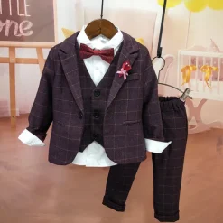 3 Pieces Ring Bearer Suit Boys Kids Suit Formal Suit Suit & Blazer Clothing Set Anniversary Party Street Cool Formal Plaid Navy Blue Purple Gray Cotton