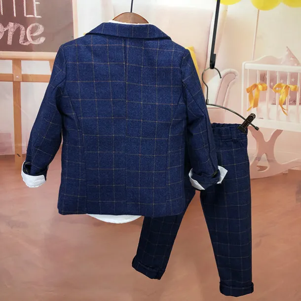 3 Pieces Ring Bearer Suit Boys Kids Suit Formal Suit Suit & Blazer Clothing Set Anniversary Party Street Cool Formal Plaid Navy Blue Purple Gray Cotton