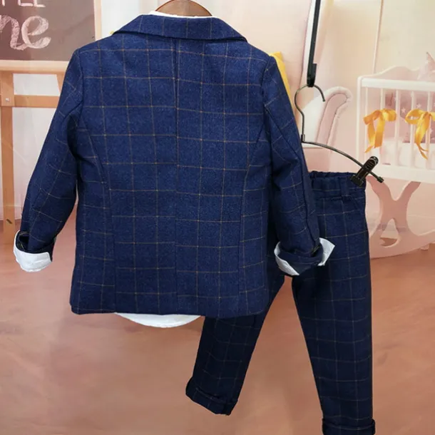 3 Pieces Ring Bearer Suit Boys Kids Suit Formal Suit Suit & Blazer Clothing Set Anniversary Party Street Cool Formal Plaid Navy Blue Purple Gray Cotton