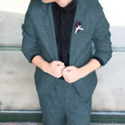 2 Pieces Ring Bearer Suit Boys Kids Suit Formal Suit Suit & Blazer Clothing Set School Formal Outdoor Fashion Cool Gentle Solid Color Wine Dusty Blue Green Cotton
