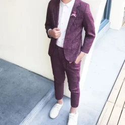 2 Pieces Ring Bearer Suit Boys Kids Suit Formal Suit Suit & Blazer Clothing Set School Formal Outdoor Fashion Cool Gentle Solid Color Wine Dusty Blue Green Cotton