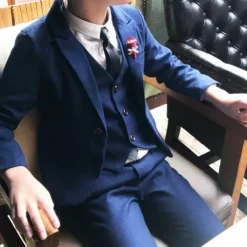 3 Pieces Ring Bearer Suit Boys Kids Suit Formal Suit Suit & Blazer Tank & Pants Formal Party Fashion Gentle Solid Color Royal Blue Green Cotton