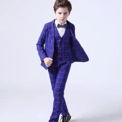 3 Pieces Ring Bearer Suit Boys Kids Toddler Suit Formal Suit Suit & Blazer Pants Set Formal Set Party Special Occasion Vintage Fashion Formal Plaid Bow Red Blue Gray Cotton