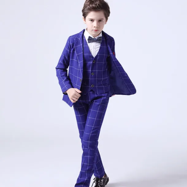 3 Pieces Ring Bearer Suit Boys Kids Toddler Suit Formal Suit Suit & Blazer Pants Set Formal Set Party Special Occasion Vintage Fashion Formal Plaid Bow Red Blue Gray Cotton