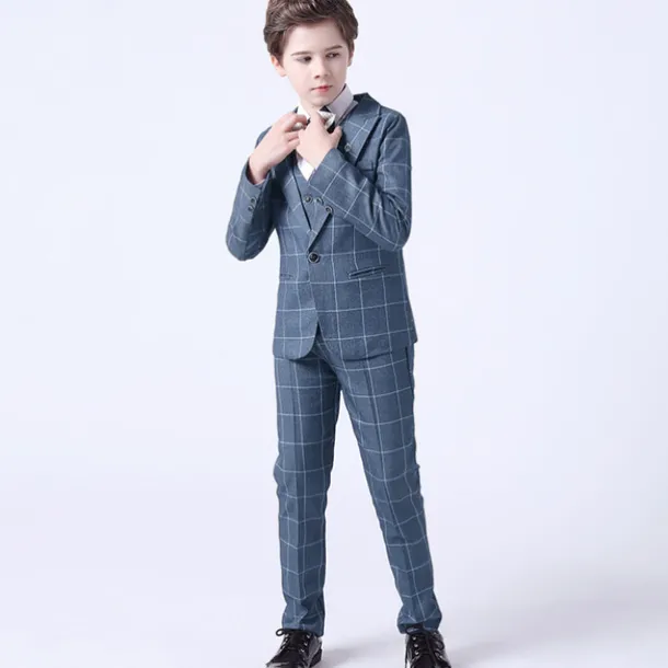 3 Pieces Ring Bearer Suit Boys Kids Toddler Suit Formal Suit Suit & Blazer Pants Set Formal Set Party Special Occasion Vintage Fashion Formal Plaid Bow Red Blue Gray Cotton