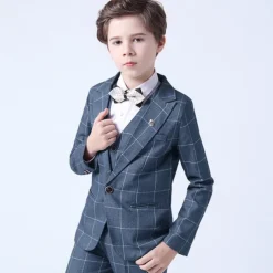 3 Pieces Ring Bearer Suit Boys Kids Toddler Suit Formal Suit Suit & Blazer Pants Set Formal Set Party Special Occasion Vintage Fashion Formal Plaid Bow Red Blue Gray Cotton