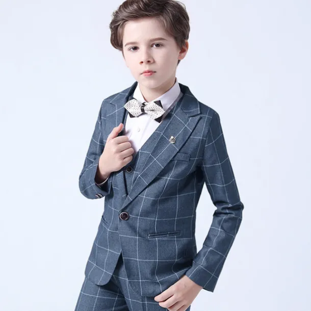 3 Pieces Ring Bearer Suit Boys Kids Toddler Suit Formal Suit Suit & Blazer Pants Set Formal Set Party Special Occasion Vintage Fashion Formal Plaid Bow Red Blue Gray Cotton