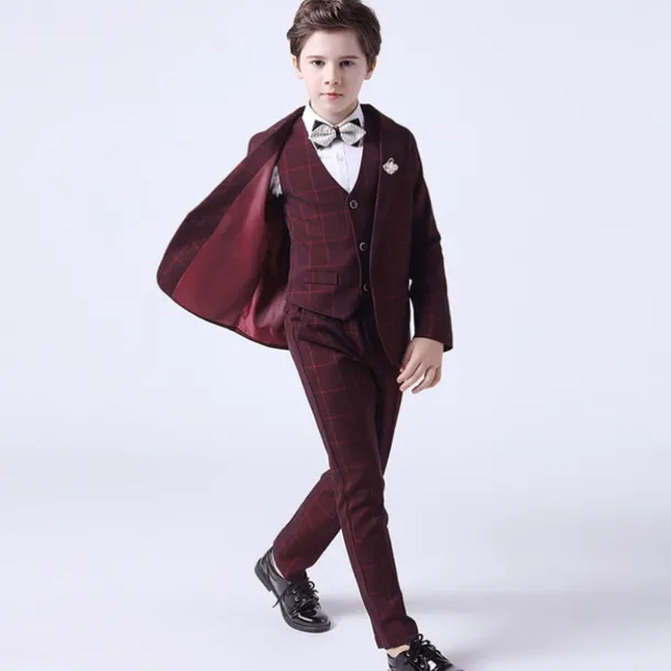 3 Pieces Ring Bearer Suit Boys Kids Toddler Suit Formal Suit Suit & Blazer Pants Set Formal Set Party Special Occasion Vintage Fashion Formal Plaid Bow Red Blue Gray Cotton