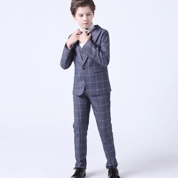 3 Pieces Ring Bearer Suit Boys Kids Toddler Suit Formal Suit Suit & Blazer Pants Set Formal Set Party Special Occasion Vintage Fashion Formal Plaid Bow Red Blue Gray Cotton