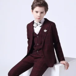 3 Pieces Ring Bearer Suit Boys Kids Toddler Suit Formal Suit Suit & Blazer Pants Set Formal Set Party Special Occasion Vintage Fashion Formal Plaid Bow Red Blue Gray Cotton