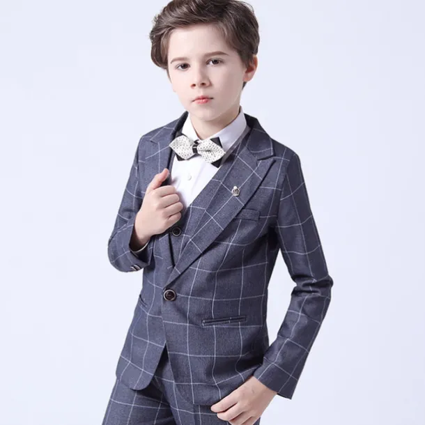 3 Pieces Ring Bearer Suit Boys Kids Toddler Suit Formal Suit Suit & Blazer Pants Set Formal Set Party Special Occasion Vintage Fashion Formal Plaid Bow Red Blue Gray Cotton