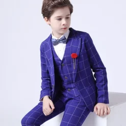 3 Pieces Ring Bearer Suit Boys Kids Toddler Suit Formal Suit Suit & Blazer Pants Set Formal Set Party Special Occasion Vintage Fashion Formal Plaid Bow Red Blue Gray Cotton